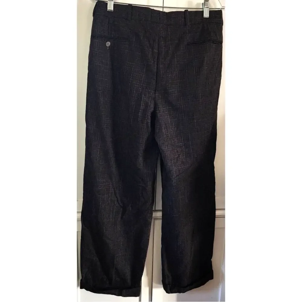 Frank Stella Mens Pure Wool Gray Cuff Hem Straight Leg Striped Plaid Pants 30